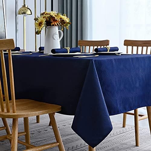 Softalker Жаккардовая Правоъгълна Покривка - Завъртете Design Waterproof Spill Proof Table Cover Wrinkle Resistant Heavy Weight Soft Damask Table Cloths for Dining and Kitchen, (60 x 84 инча, тъмно син)