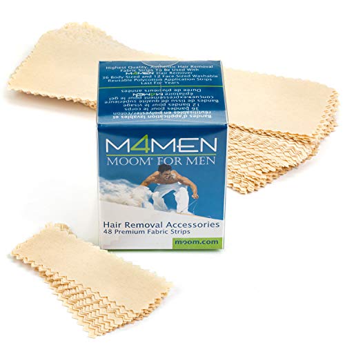 MOOM Waxing Hair Removal Stripes for Men Polycotton, Специално разработени за максимално премахване на косата – идеален за гърба, гърдите и тялото Восък за коса (48 броя) 1 опаковка