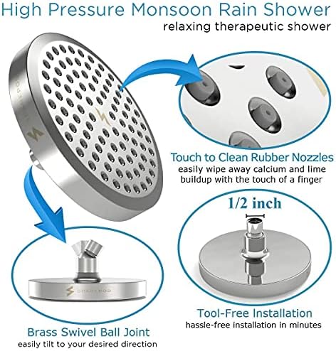 SparkPod Накрайник за душ с високо налягане, Дъжд, SparkPod Филтър за душ за намаляване на хлор, прах, миризми от душ