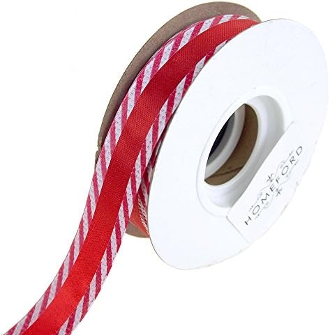 Homeford Satin Wired Edge Ribbon with Candy Cane Trim, 10 ярда (5/8 инча, червен)