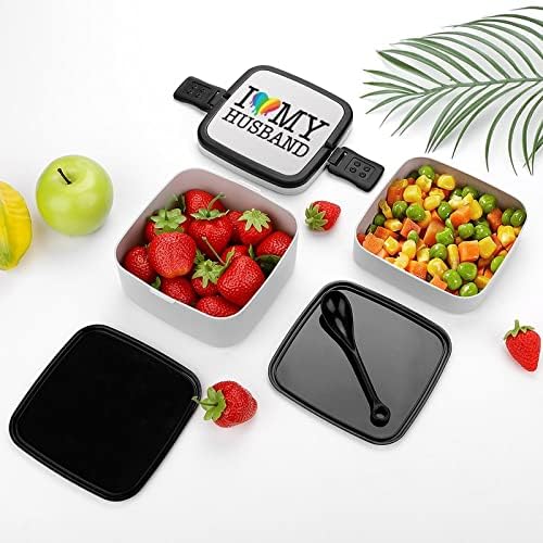 Rainbow Сърце I Love My Husband Print All In One Double Layer Bento Box for Adults/Children Lunch Box Meal Kit Подготовка
