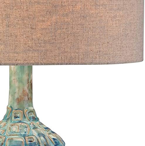 Настолна Лампа в Съвременен Стил Средата на Века с Настолен Димер 36 Tall Синьо-Glaze Ceramic Тан Linen Drum Shade for