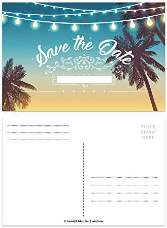 Комплект от 25 Пълни с Празни Картички Beach Party Save the Date, Покана за сватба, Репетиция за Сватба, Годеж, моминско