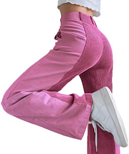 Дамски Вельветовые Панталони Color Block с Висока Талия Свободни Спортни Панталони прави Панталони Звънец Панталони