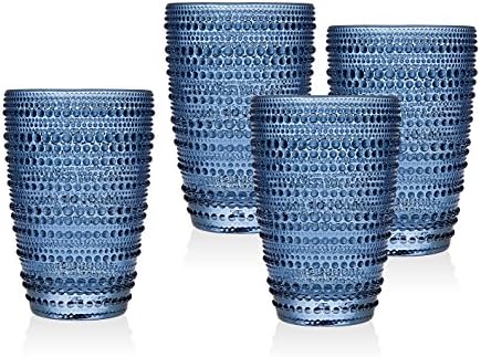 Godinger Highball Glasses, Високи Стъклени Чаши за напитки - Lumina Blue, Комплект от 4