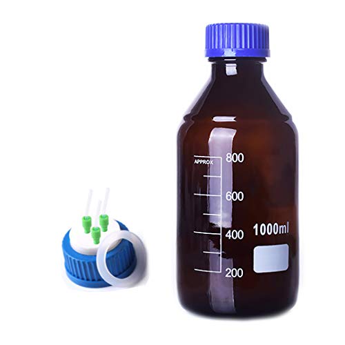 DONLAB MBX-1003 Glass 100ml Amber Brown Round Media Storage Bottle Reagent Bottle with Screw PTFE 3-Hole Mobile Phase Cap GL45