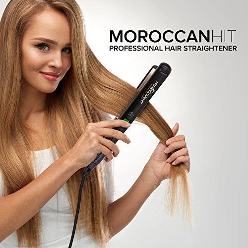 Марокански хит на 1-инчов Титан Керамични Плосък Утюжок за Изправяне на коса с различна температура и LCD дисплей