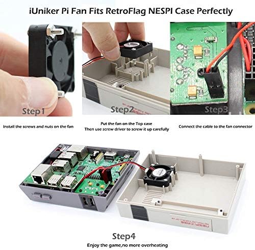iUniker Raspberry Pi 4 Fan, Raspberry Pi 4 Heatsink Size Cooling Kit with 8810 Thermal Conductive Adhesive Tape for Pi 4 Model B/Pi 4B (Черен радиатор с вентилатор 1 бр.)