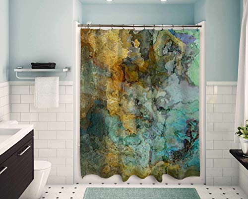 Абстрактна художествена завеса за душ, синьо, зелено и кафяво на цветя, Кинетичната