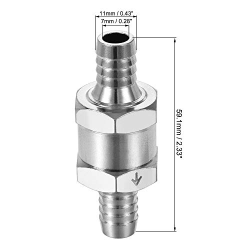 uxcell Non-Return One Way Check Valve 11 mm Barb OD Aluminum Alloy with 2 Stainless Steel Adjustable 6-12mm Hose Clamps