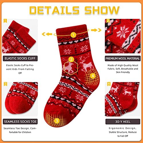 Eocom 6 Чифта Детски Зимни Топли Вълнени Чорапи с животни, Бебешки Чорапи За момчета и момичета