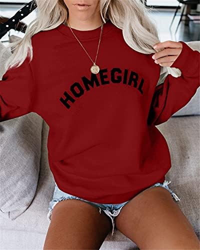 Nikolay House Women Los Angeles Graphic Letter Print Oversize Round Top Neck Long Sleeve Sweatshirt Color Block Pullover
