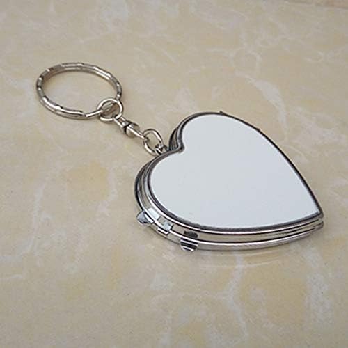 Toyvian Pocket Makeup Mrror Mini Compact Mirror Love Heart Mirror Valetines Day Key Chain Wedding Party Favor Silver for