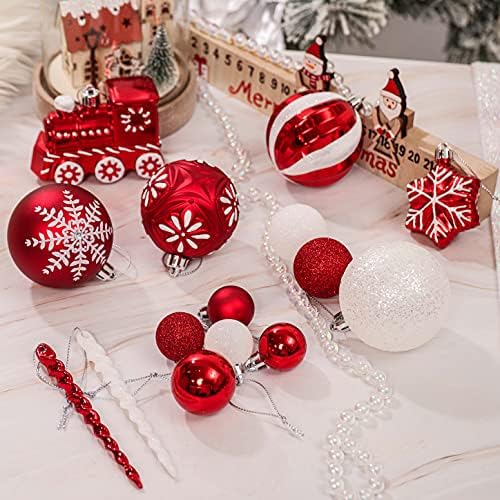 Severin Madelyn 70ct Традиционните Червени и Бели Украси Коледната Топка, Нечупливи Коледна Елха Украса за Коледната Украса