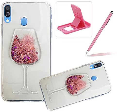 Herzzer 3D Glitter Clear Case for Samsung Galaxy A20E,Стилна Чаша За Вино Течен Зыбучий Пясък, Произтичащи Плаващ Bling