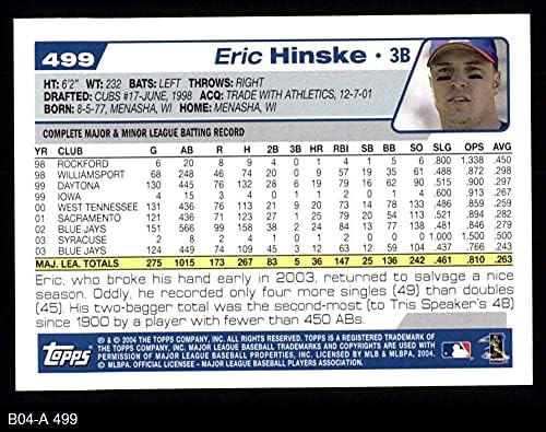 2004 Topps 499 Eric Hinske Toronto Blue Jays (Бейзболна картичка) NM/MT Blue Jays