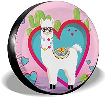 N/A Сладко Llama with Hearts and Cactus Tire Cover Universal Spare Wheel Tire Cover Wheel Covers for Trailer Rv SUV Truck