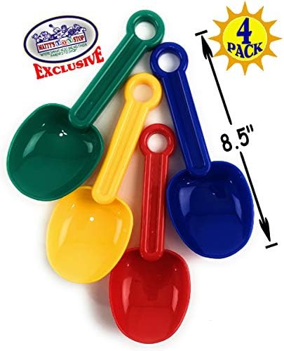 Matty's Toy Stop 8.5 Заоблени Пластмасови Лопати Лопати за Пясък за Деца (червено, синьо, зелено и жълто) Пълен Подаръчен