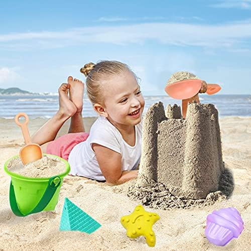 Pizigci Плажни Играчки за Деца Включва Мрежест Чувал, Заключване Форма, Лопатка за пясък, Водни колела, Кофи, сладолед,