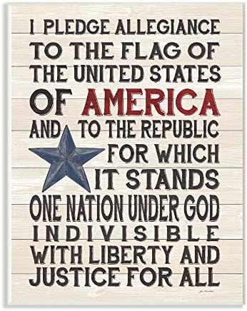 Stupell Industries Pledge of Allegiance Stars and Stripes Americana Rustic Wood Look Sign Стенни Табели, 10 x 15, Многоцветен