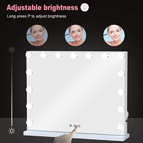 Fenair Vanity Mirror with Светлини Hollywood Mirror with LED 15 Dimmable Bulbs 3 Color Lighting Modes Осветено Огледало