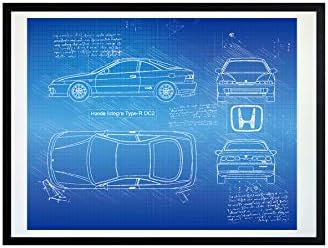 DolanPaperCo #440 Honda Integra Type-R DC2 (1999) Художествена печат, Скица на леонардо – Без рамка – Няколко варианта на размер/цвят (17x22, Blueprint)
