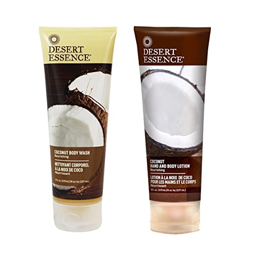 Desert Essence Coconut Body Wash and Hand and Body Лосион Пакет - 8 течни унции ea