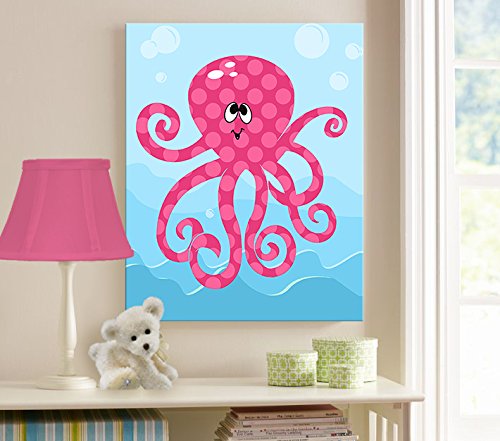 Under The Sea Ocean Theme - Опъната платно Nursery Wall Art Decor - Очарователен дизайн на октопода, който прави незабравима идея за подарък на детето - Дървена конструкция, дограма - Гото