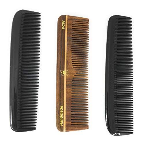 GBS Hair Comb Variety pack 3 - 5 на Дърво, Черен Всички Фини и Груби