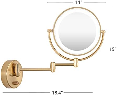 WINGBO 9 LED Lighted Makeup Mirror, Swing Arm Wall Mounted Shaving Mirror Lamp with Swivel Double Sided 1x 8X Magnification for Vanity Bedroom Bathroom, Hardwire (Gold)
