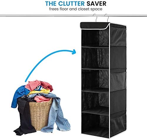 Zober 5-Срок Hanging Closet Organizer - 6 странични етажа джобове Дишащи полипропиленови висящи рафтове - за съхранение