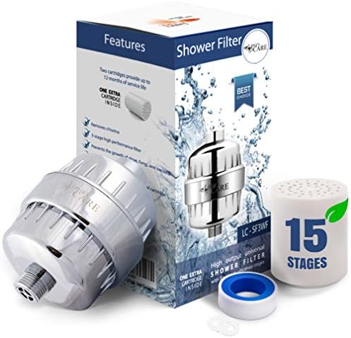 15 стъпки филтър за душ - Филтър за монтиране на душ - Хлор филтър - Филтър за твърда вода - Омекотител за вода - Филтър