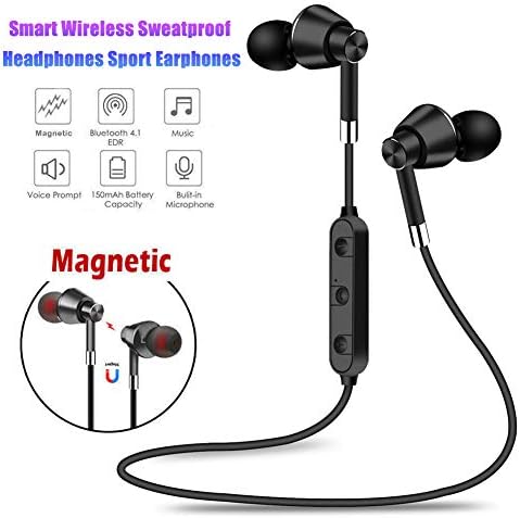 haixclvyE Спортни Магнитни Слушалки на Шийката на Каишка Sweatproof Стерео слушалки в ушите Bluetooth Безжични Слушалки