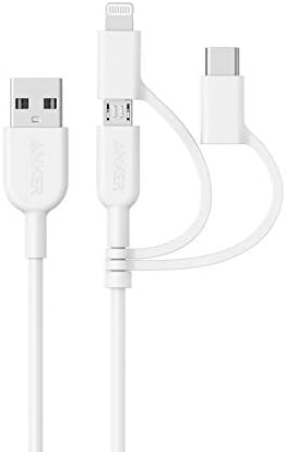 Кабел Anker Powerline II 3-in-1, Светкавица/Type C/Micro USB кабел за iPhone, iPad, Huawei, HTC, LG, Samsung Galaxy, Sony