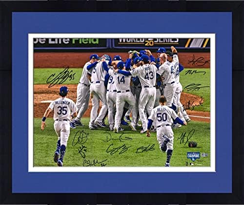 Обрамчени от Лос Анджелис Доджърс 2020 MLB Шампиони на световните серии с автограф 16 x 20 Празнична снимка с не по-малко