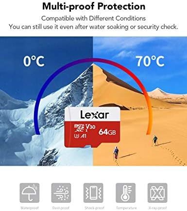 Lexar 64GB Micro SD Card, microSDXC UHS-I Флаш карта памет с адаптер - до 100 МБ/с, А1, U3, Class10, V30, Високоскоростен