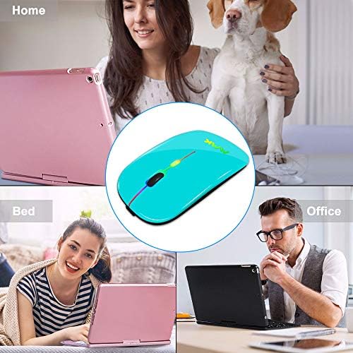 Безжична мишка с Bluetooth за Лаптоп, Акумулаторна Мишката 2.4 G USB Оптична Безжична Мишка, Led Тънък Двоен режим(Bluetooth 5.0 и 2.4 G) Безжична мишка за лаптоп, PC, Mac OS , Android , Windows(син?