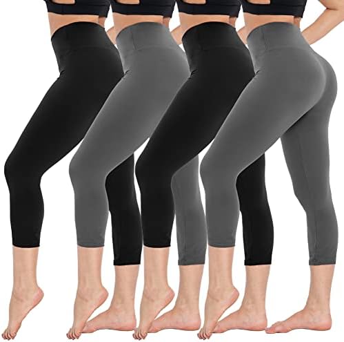 CAMPSNAIL 4 Pack Capri Leggings for Women - Висока Талия Капри Мек Корема Контрол на Йога Панталони Тренировка Бягане