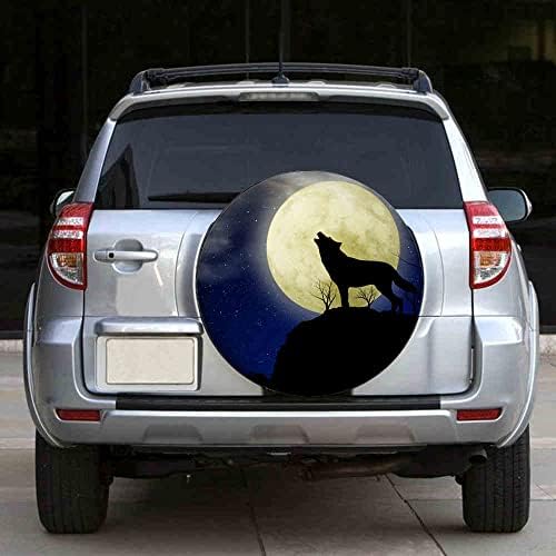 IBILIU Howling Wolf Spare Tire Cover,UV Sun Protectors Wheel Cover Animal Full Moon Black Tire Cover Universal Fit for