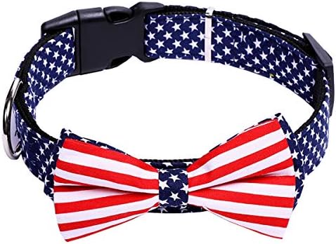H-Shero American Flag Bowtie Dog Collar в 3 различни размери (средно:Ширина 2.0 см, регулируема 34-50 см)