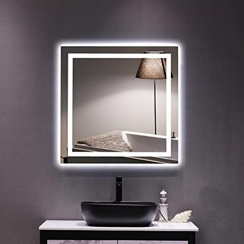 BETTEE 32x32 Inch Осветен Bathroom Mirror LED,Square Bathroom LED Vanity Mirror,Anti-Fog & Dimmer Touch Sensor Mirror,Waterproof