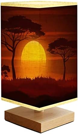 Нощни Лампи Залеза на слънцето в Африка, Савана Пейзаж Четене нощно Шкафче Лампа, Минималистичен Дървена Основа Правоъгълен