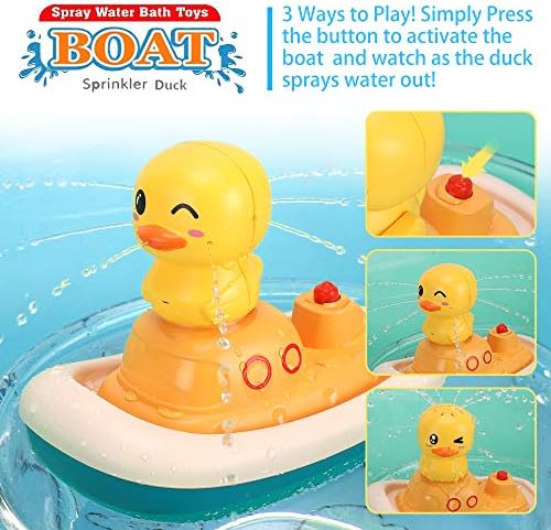 Liberty Внос Baby Bathtime Toy | Electric Rotation Water Spray Fountain Duck Boat with 3 Sprinkle Modes | Плаващи Играчки за вана за бебета и Деца