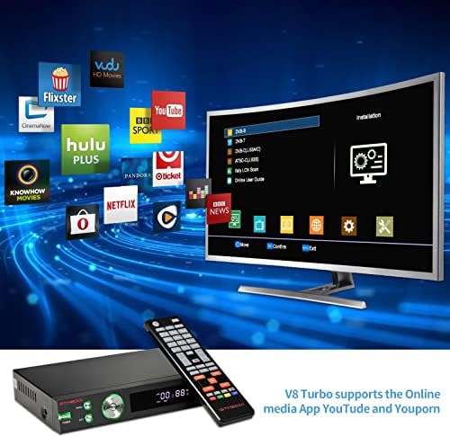 Цифров сателитен приемник GTMEDIA V8 Turbo ДМА Сателитен приемник Full HD 1080P Поддръжка за DVB-S/S2/S2X+T/T2/Кабел/J. 83B H. 265 HEVC Вграден WiFi