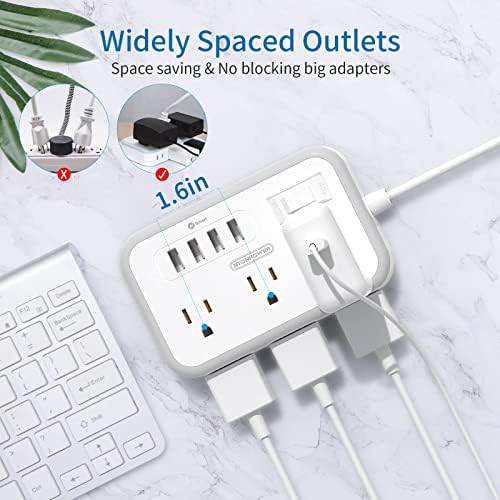 Power Strip Пакет, NTONPOWER Плосък Plug Power Strip with Long Extension Cord 15ft and Short Extension Cord 5ft, Настолна