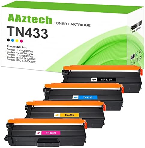 Aztech Съвместим Тонер касета Заместител на Brother TN433 TN-433 TN433BK TN431 MFC-L8900CDW HL-L8360CDW HL-L8260CDW MFC-L8610CDW HL-L8360CDWT Принтер (Черен Циан Жълт Магента 4-Pack)