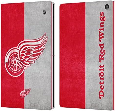Head Case Designs Официално Лицензиран NHL Half Distressed Detroit Red Wings Leather Book Портфейла Case Cover е Съвместим с Fire HD 10 (2021)