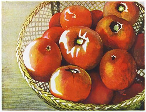 Артхаусные собствените домати, Giclee-принт натюрморт Акватинты, 7 х 9 см