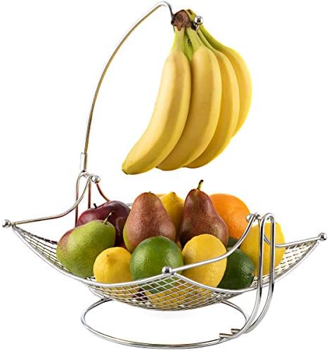 Dinette Decor Fruit Bowl with Banana Hanger - Кошница за плодове с подвижна притежател на банан - Черен хром или бронзов