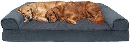 Furhaven Пет Bed for Dogs and Cats - Sherpa and Chenille Sofa-Style Solid Slab Ортопедично легло за кучета, свалящ за